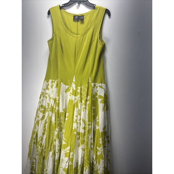 ESY STUDIO EY   Women’s Maxi  Dress Pistacho Creen Sz L Flare Linen Cotton - Picture 2 of 14